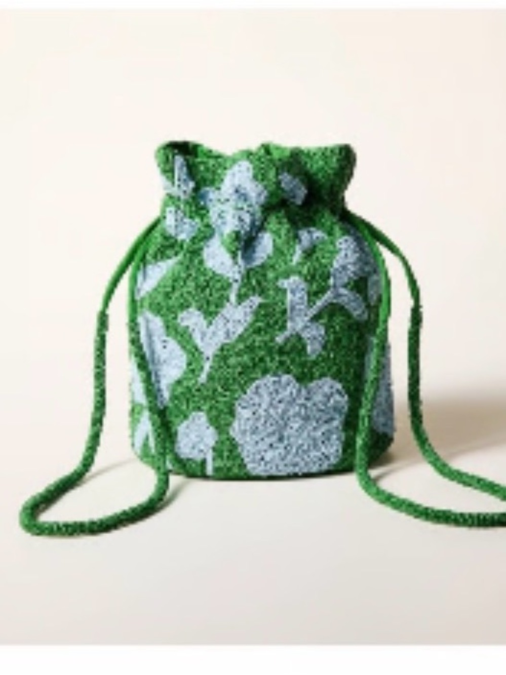 Kate Spade and Target Beaded Green Floral Drawstring Bucket Bag